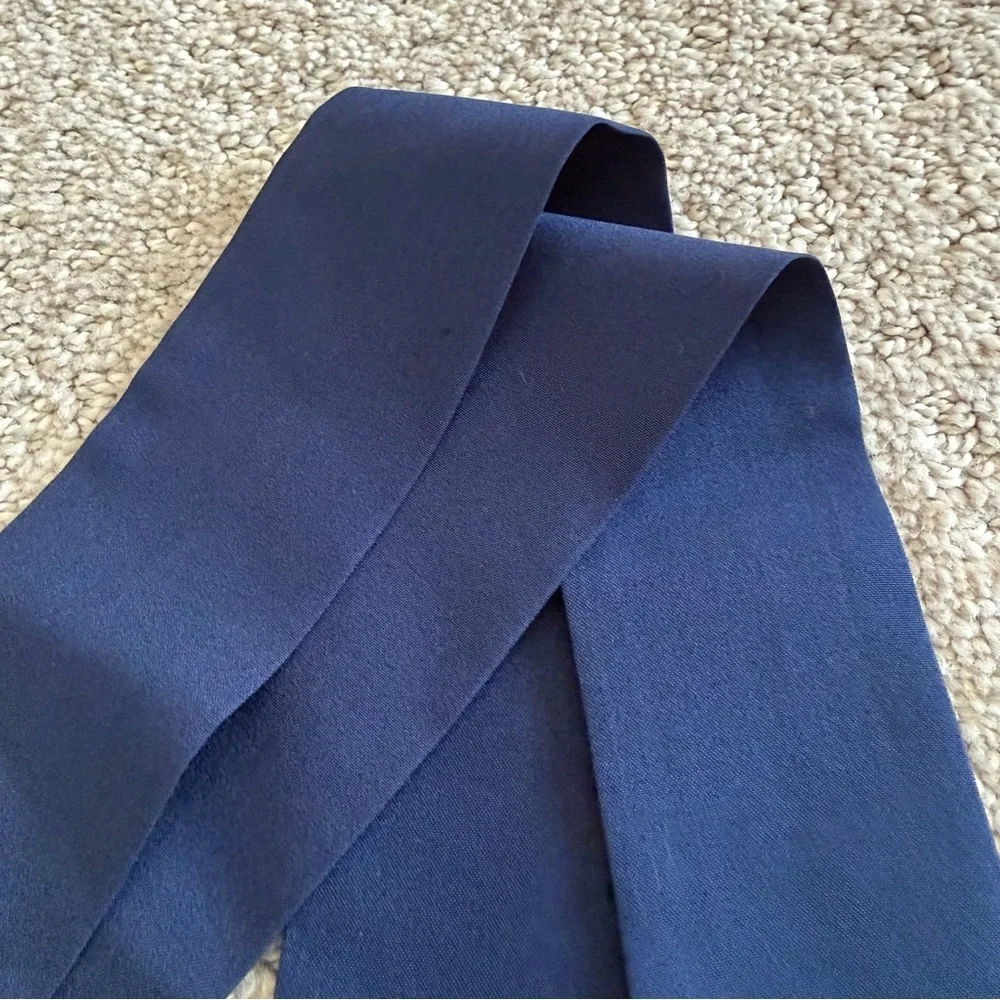 Vintage Blue Thin Slinky Scarf Ascot Necktie Bow Foulard Cravat Y2K Secretary